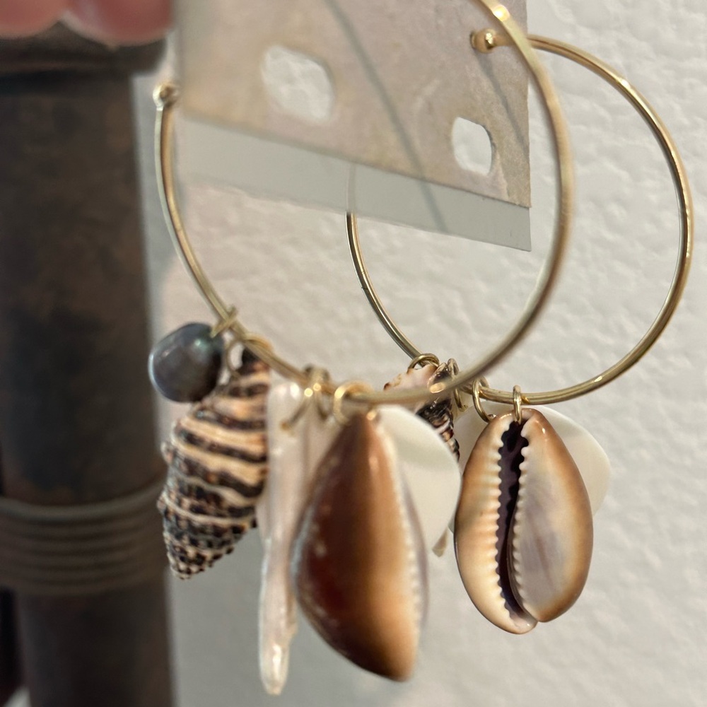 Gold Hoop Earrings with Real Shells 🐚